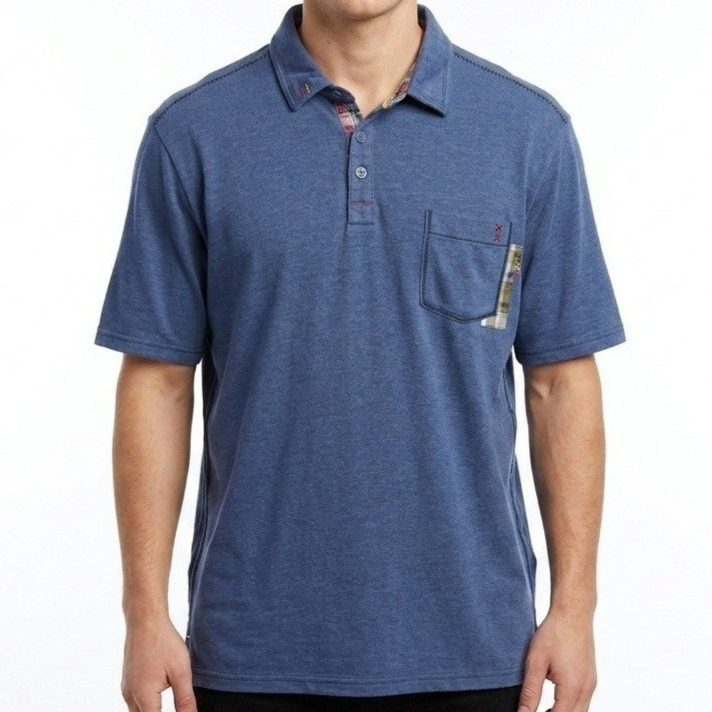 Tommy Bahama Polo Shirt‎ Mens XXL Blue Pocket Palm Tree Casual Short Sleeve